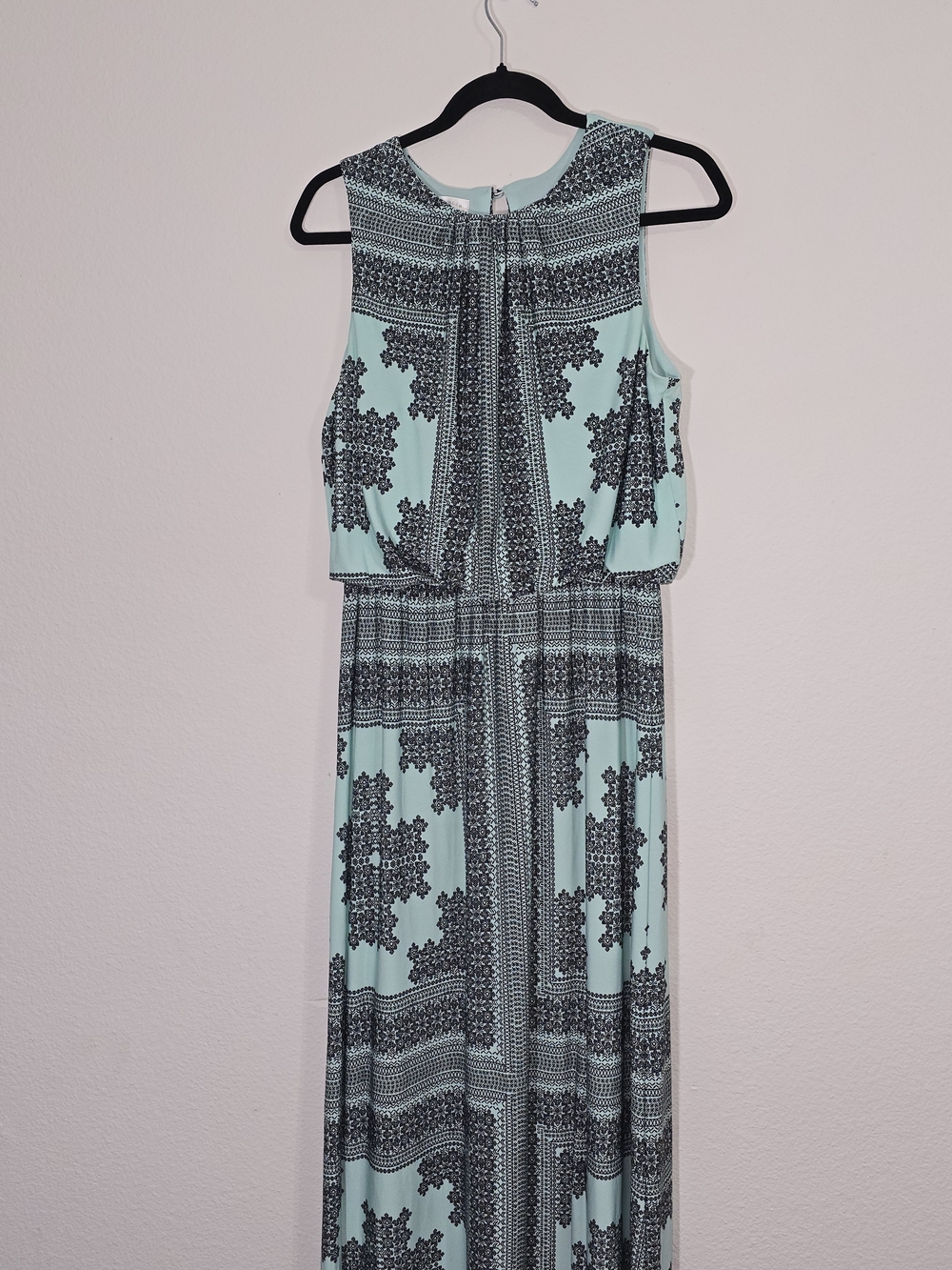 London Fog Mint and Black Printed Sleeveless Maxi Dress